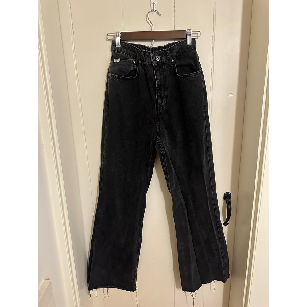 The Ragged Priest Black Wide Leg Jeans High Waisted Raw Hem Streetwear Denim